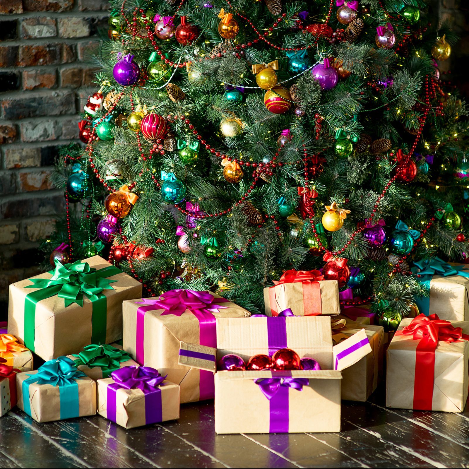 Stylish Christmas interior decorated in many colors. 