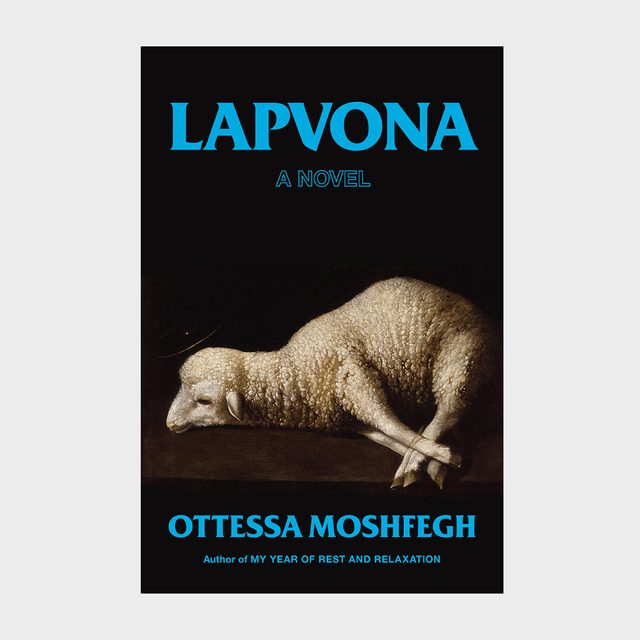 Sheep lies still, tied in dark space on a book cover. Text: 