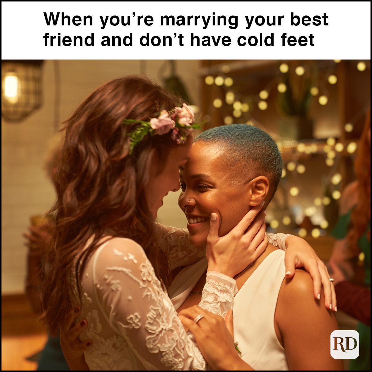 Two just married lesbians have their first dance at the wedding party