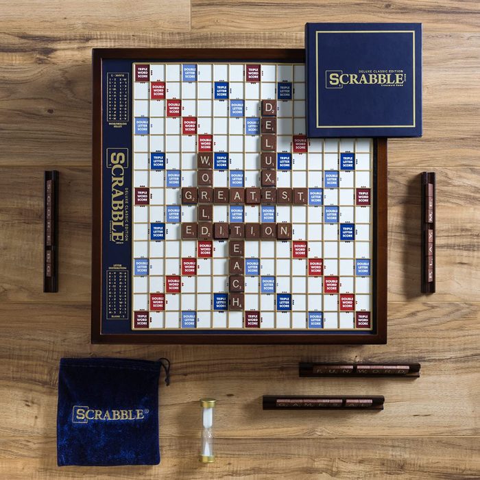 Scrabble board displays 