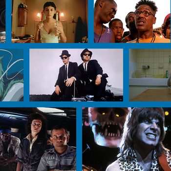 Collage of various film scenes showing diverse characters in distinct settings, including animations, live-action sequences, and unique character expressions.