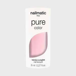 Nail polish bottle sits inside a white box featuring pink color display. Text includes 