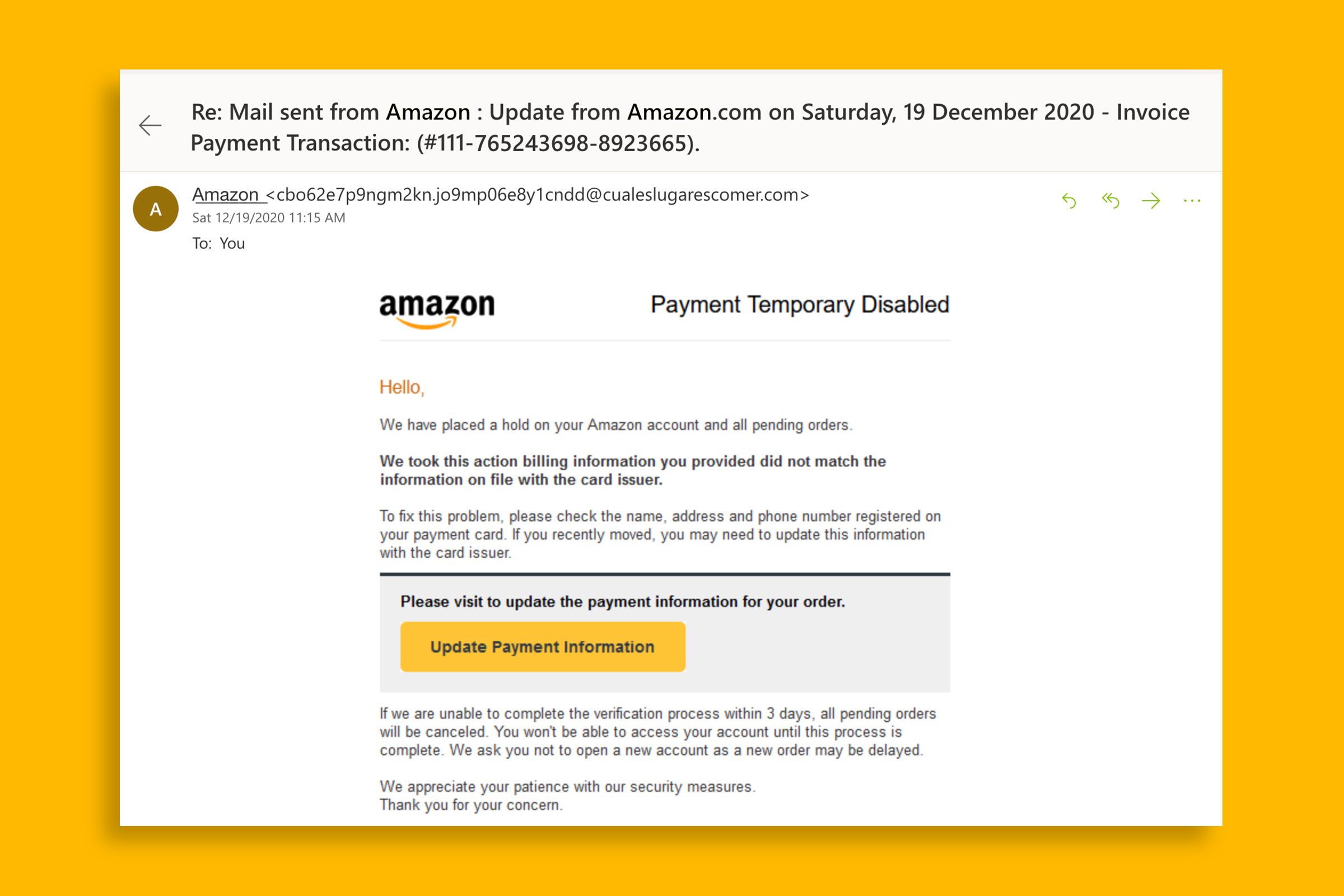 Amazon Scam Email screenshot
