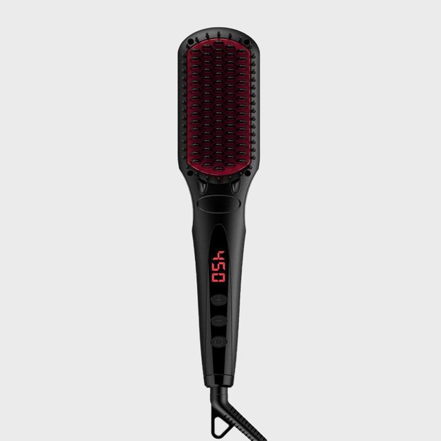 A hair straightener brush displays 