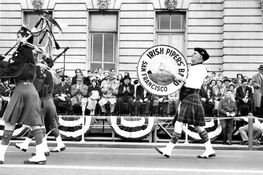 Irish Pipers Band of San Francisco in the St. Patrick's Day parade. ; March 17, 1967