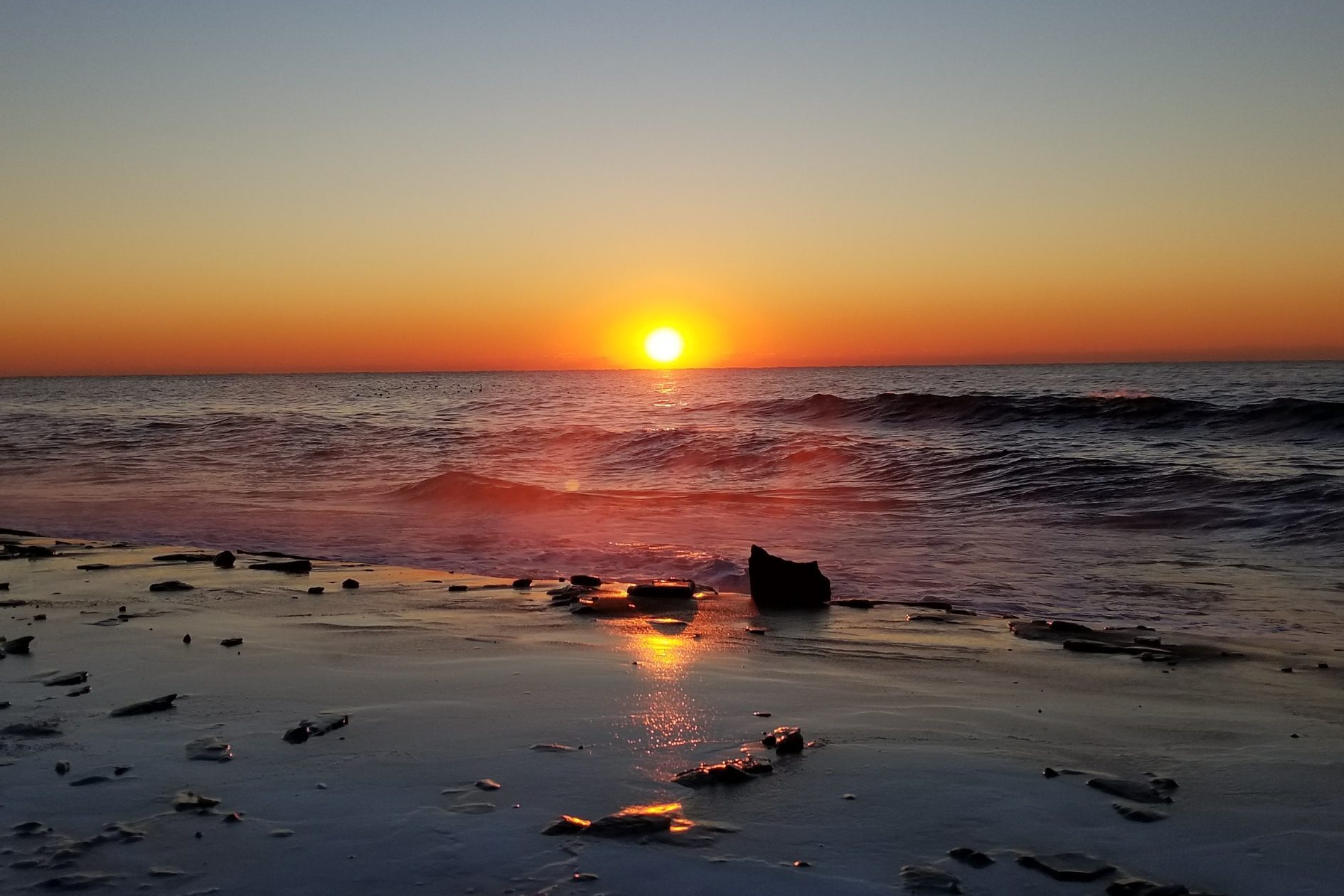 Scenic View Of Sea Against Clear Sky During Sunset
