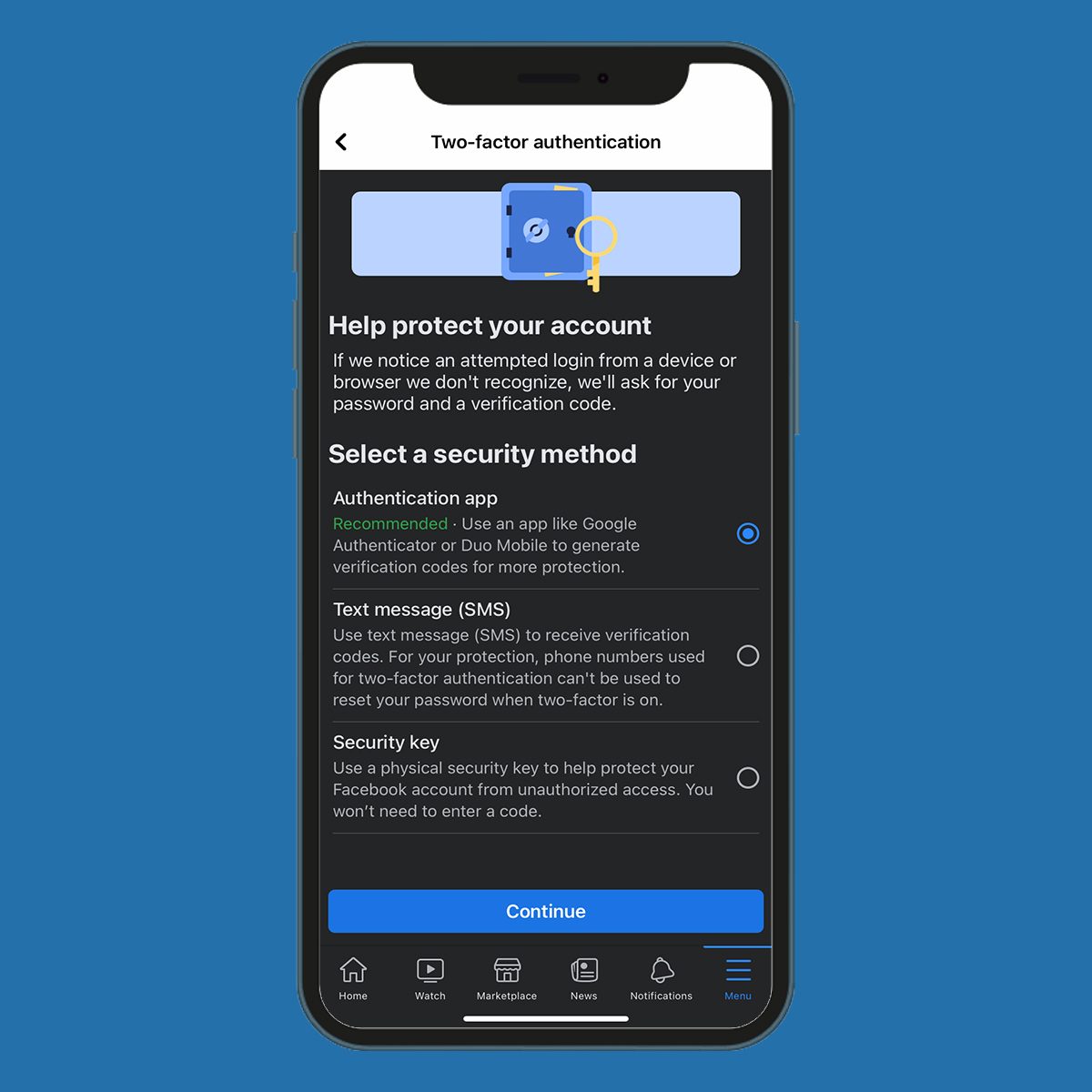 Facebook Two Factor Authentication Setup