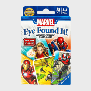 Card game package featuring Marvel superheroes, promoting 