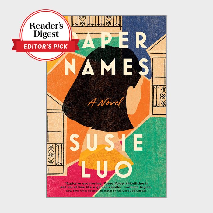 Book cover shows silhouette of a person against colorful geometric background. Text: 