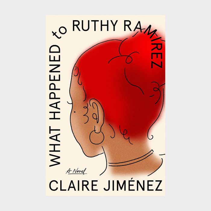 Illustrated profile of a person with red hair in a bun, surrounded by text: 