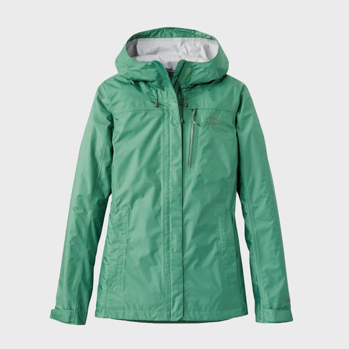 Green hooded jacket displayed against a plain white background, featuring front zipper and chest pocket with 