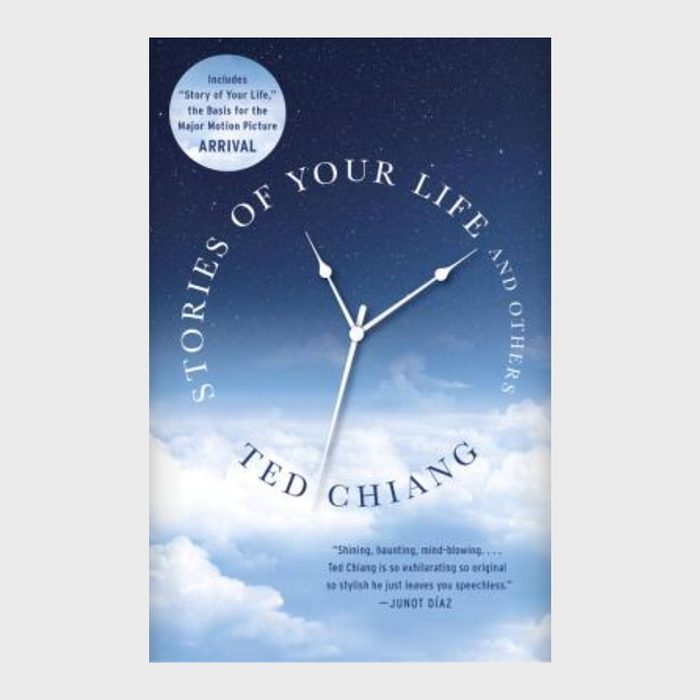 Book cover depicts a clock hovering above clouds with a starry night sky. Text: 