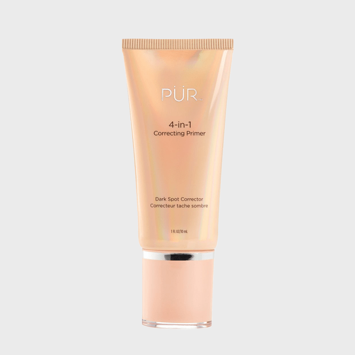 Tube of makeup primer, standing upright against a plain background, labeled 