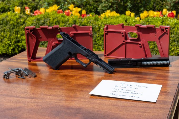 A ghost gun kit is seen in the Rose Garden at the White House during an event on gun violence on April 11th, 2022 in Washington, DC, USA.