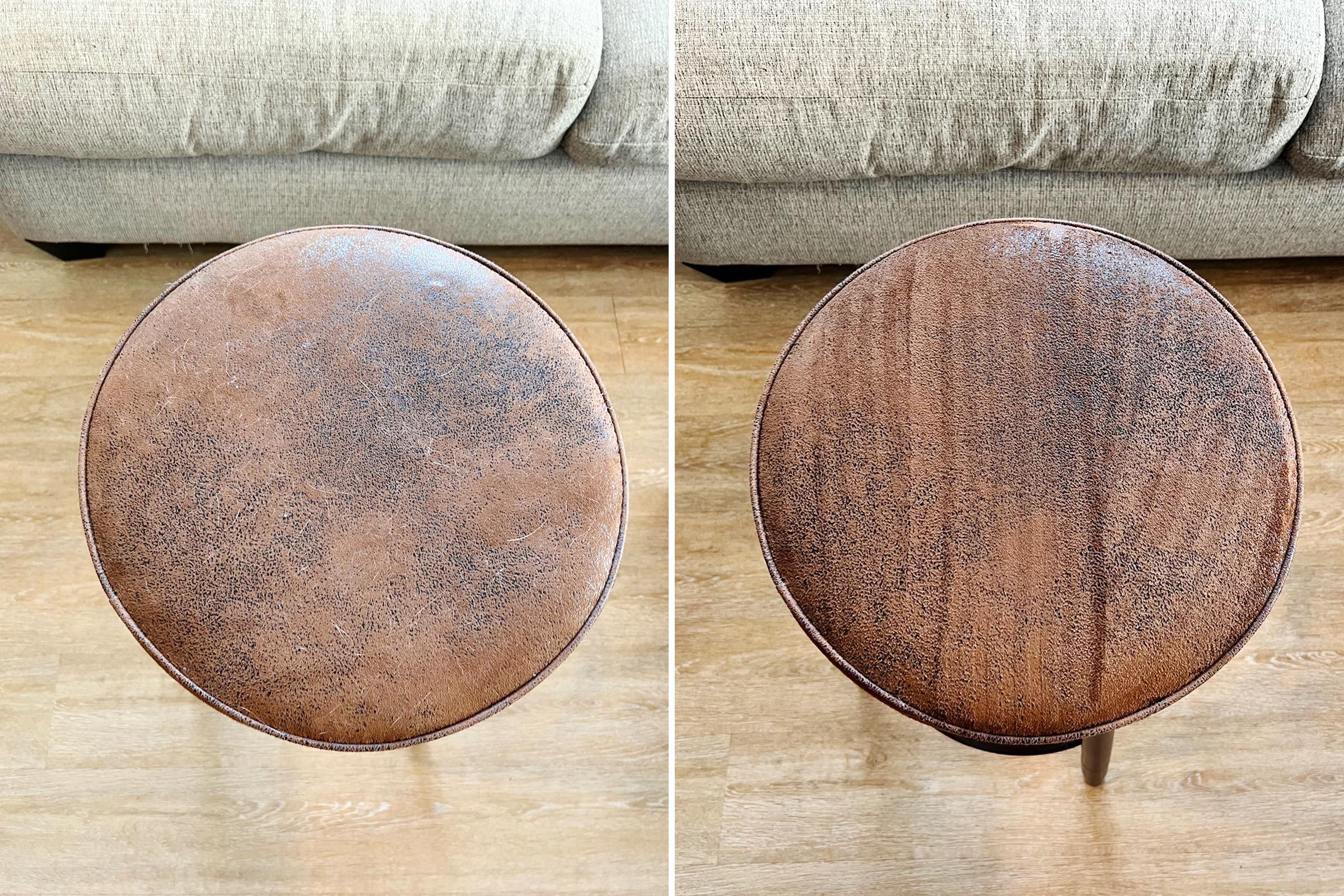 before and after cleaning a bar stool 