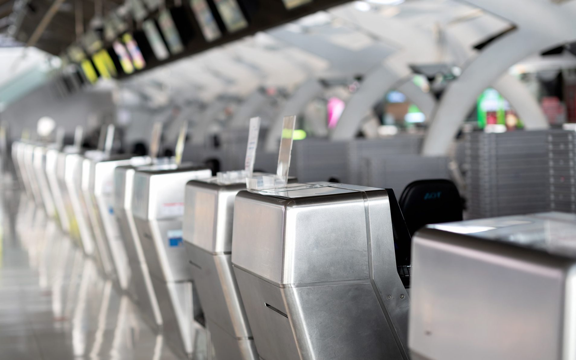 No people checking Passport Of Passenger At Counter In Airport.