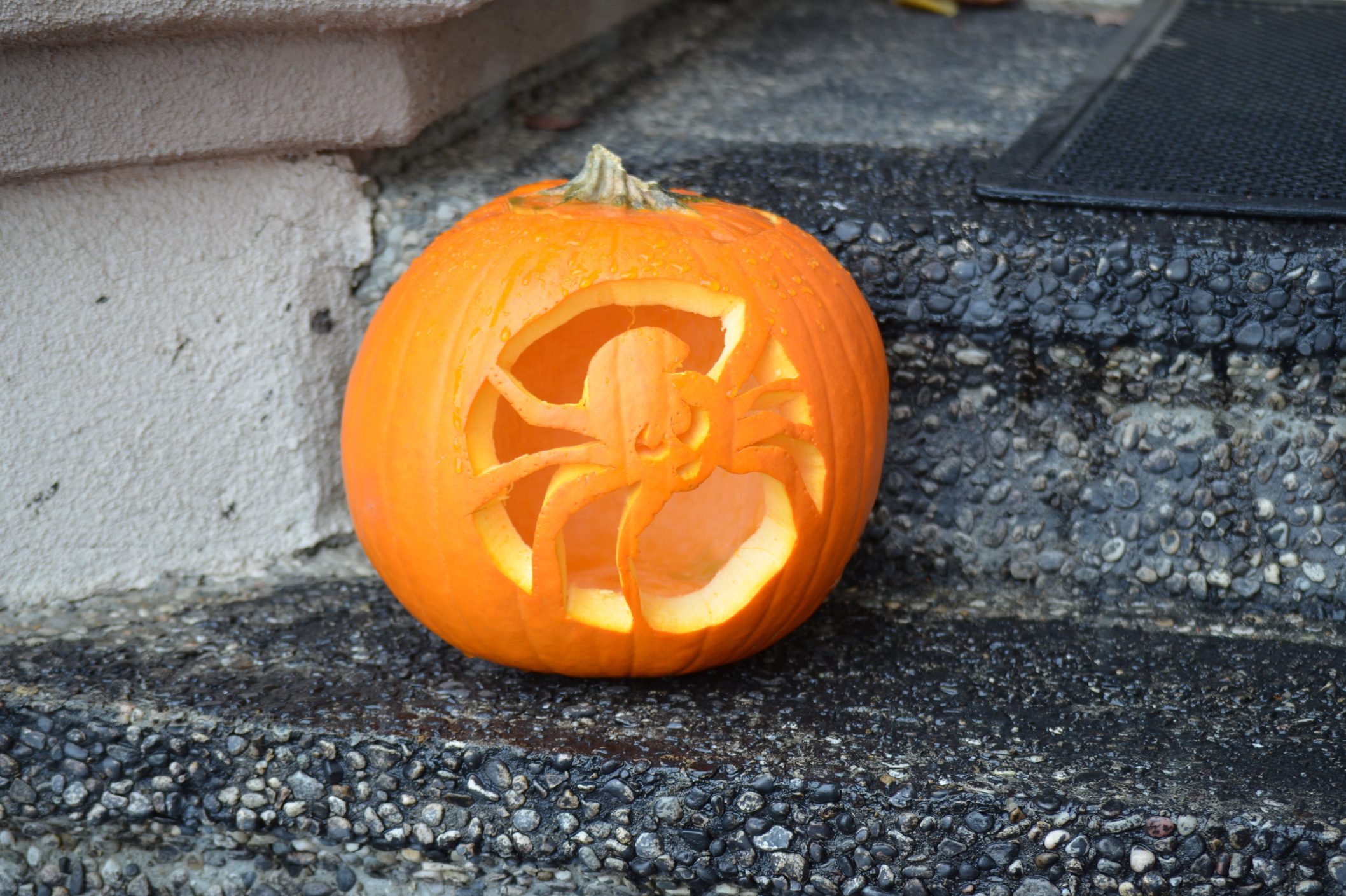 Close-up of jack o lantern on street,Canada