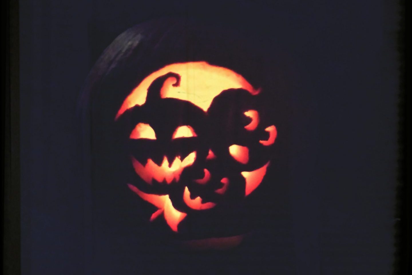 Illuminated Jack O Lanterns At Night
