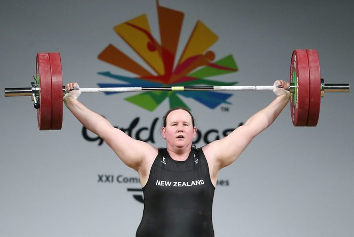 Laurel Hubbard of New Zealand competes in the Women's +90kg Final during the Weightlifting on day five of the Gold Coast 2018 Commonwealth Games at Carrara Sports and Leisure Centre