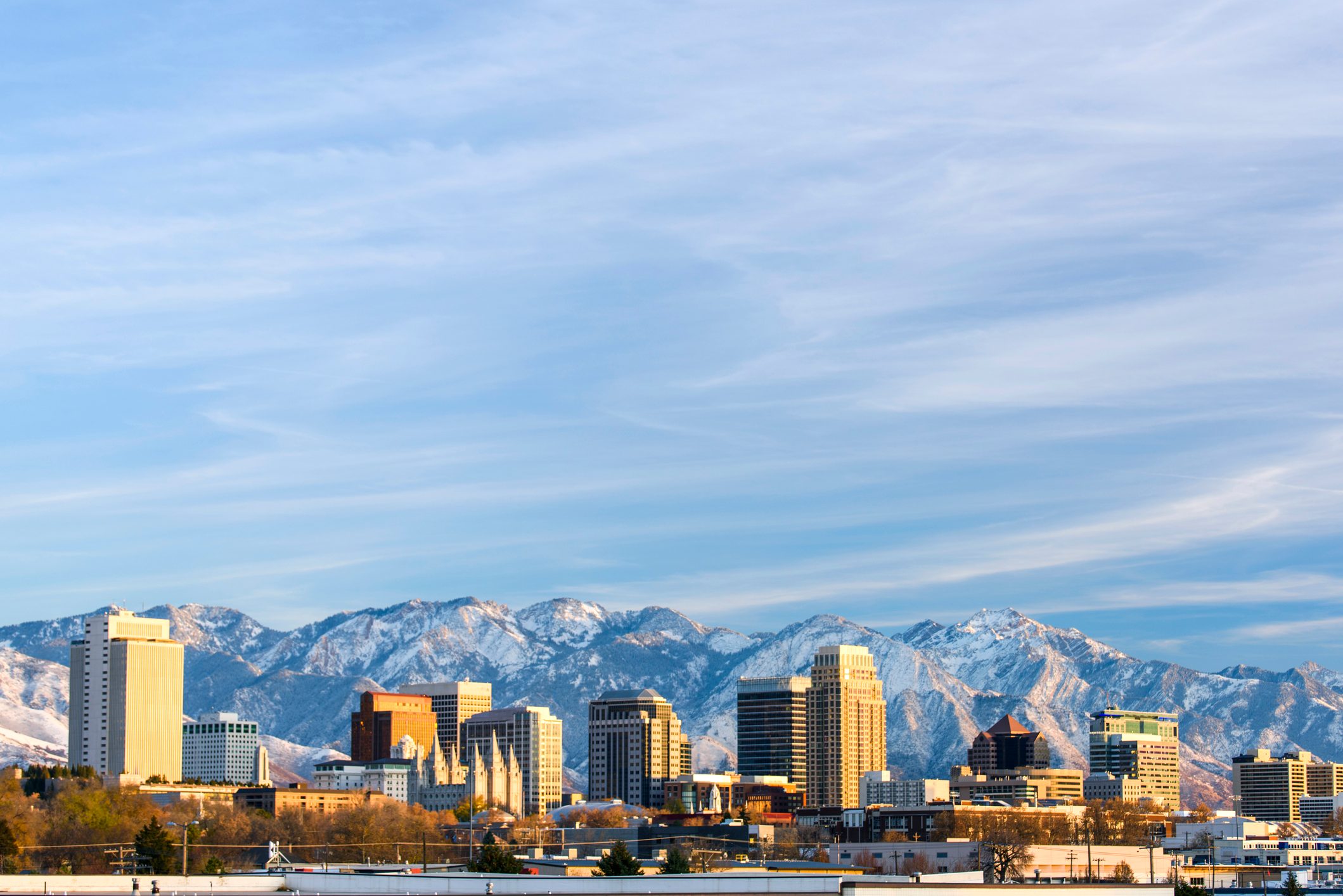 Salt Lake City with Snow Capped Mountain