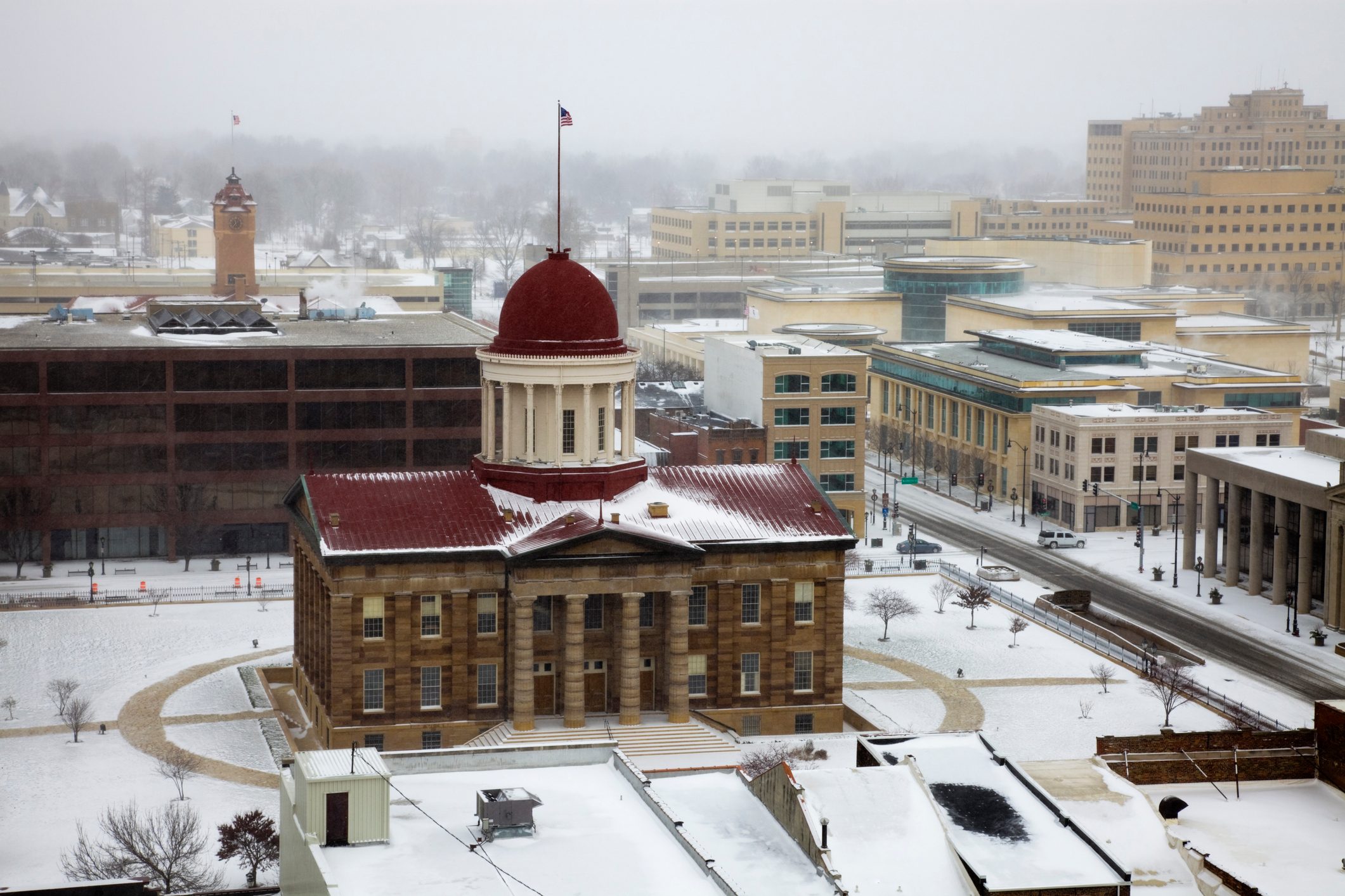 Snow storm by Old State Capitol in Springfield, Illinois