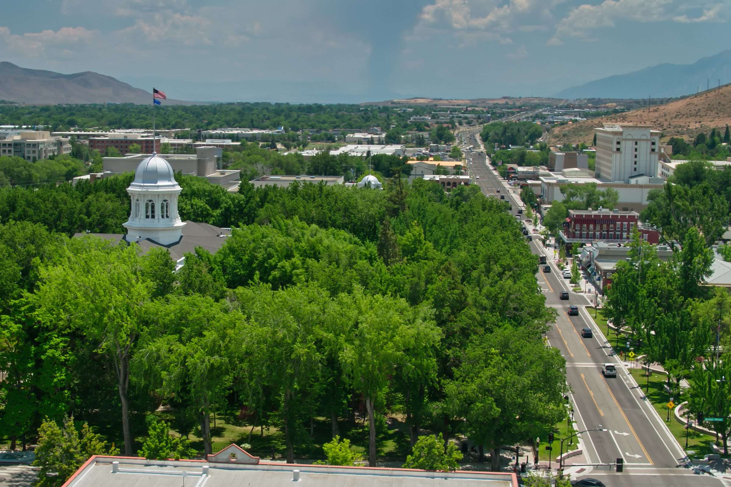 State Capitol Dome and Carson Street in Carson City, NV
