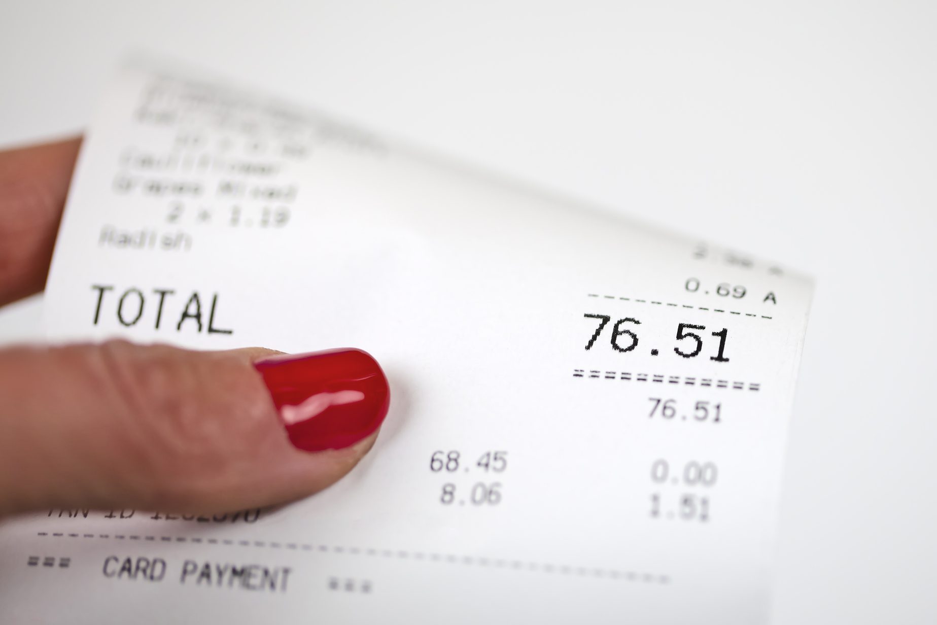 Close up of grocery receipt