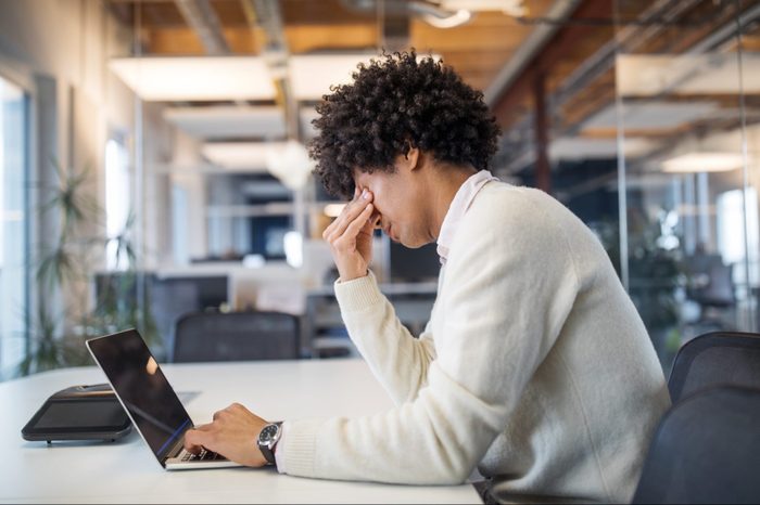 Businessman working late in office