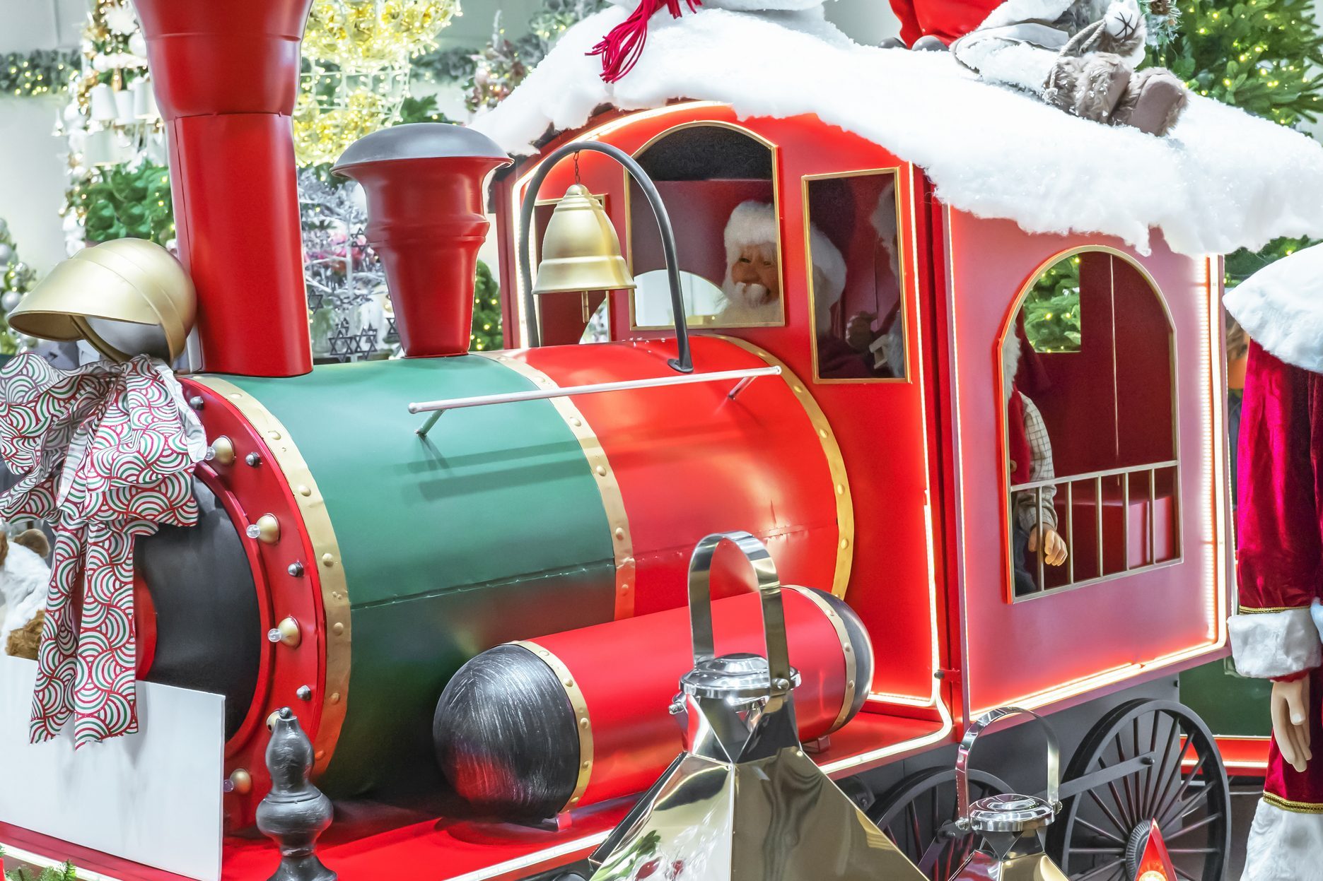 Christmas express and toy Magic Santa Claus brings gifts. Christmas Decoration Home Interior Santa Express Train