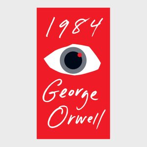 An eye stares, centered on a red book cover. Above is 