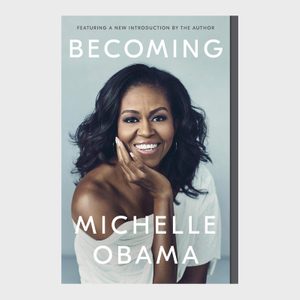 Smiling woman poses with hand on chin; book cover titled 