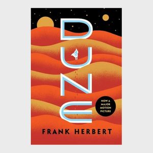 Person stands on sand dunes under a starry sky; large text reads 