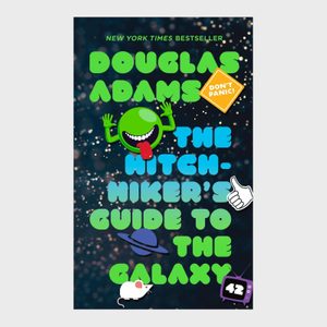 Green smiley face waves; surrounded by playful typography on cosmic background, including a planet, mouse, and television. Text: 