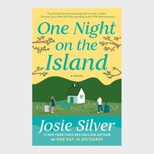 House stands between travelers with luggage, surrounded by green hills under a yellow sky. Text: 