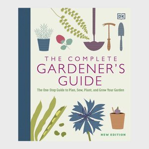 Book cover displays gardening tools and plants, surrounded by text: 