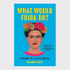 Illustrated Frida Kahlo portrait adorned with flowers; bold text 