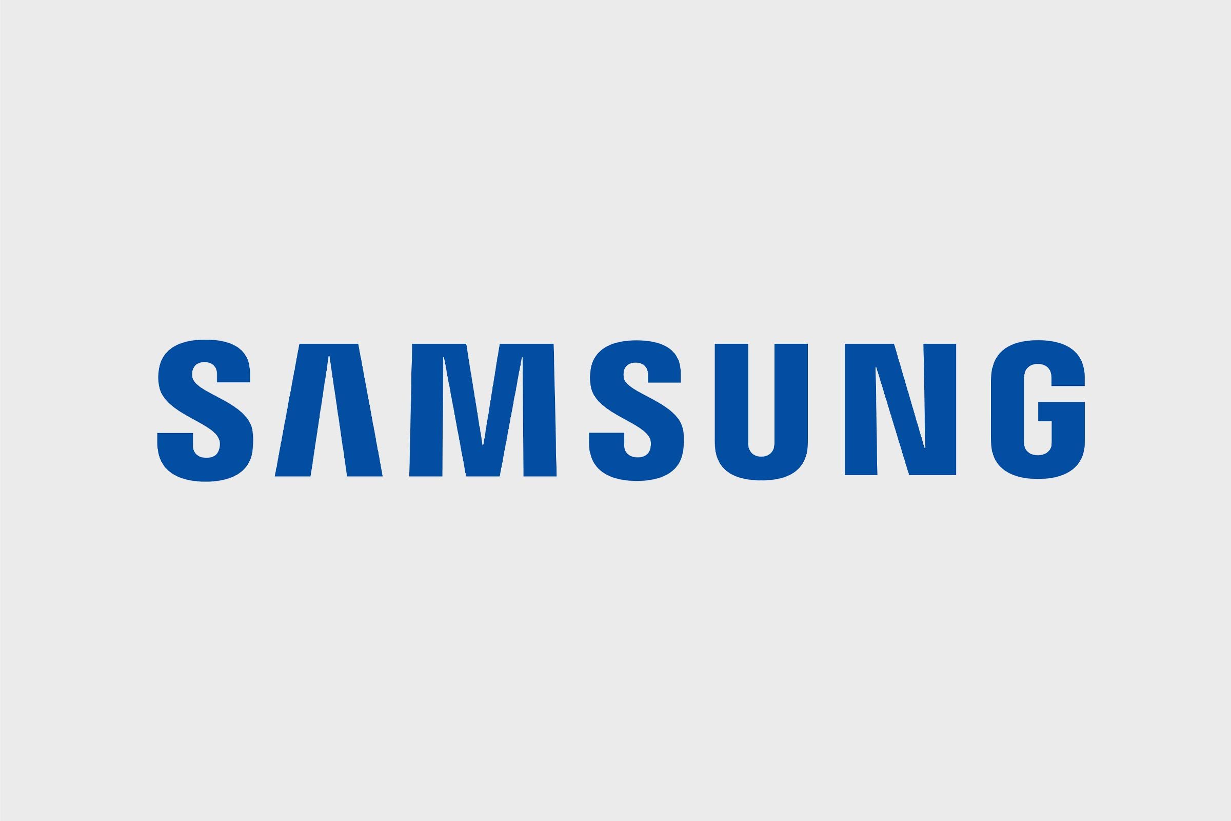 The word "SAMSUNG" is written in bold blue letters against a plain white background.