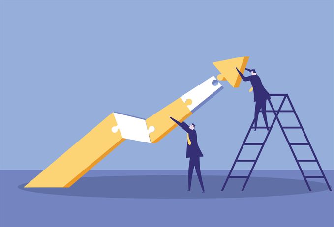 Ladder, arrow symbol, puzzle, white collar.