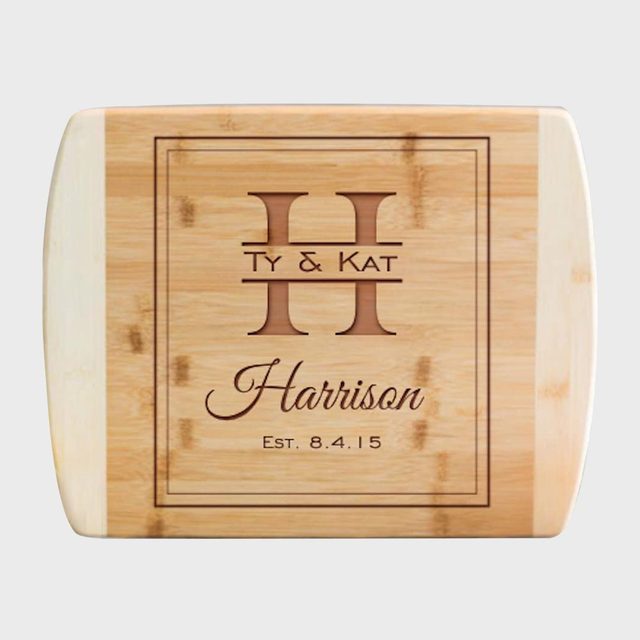 Cutting board displays engraved text 