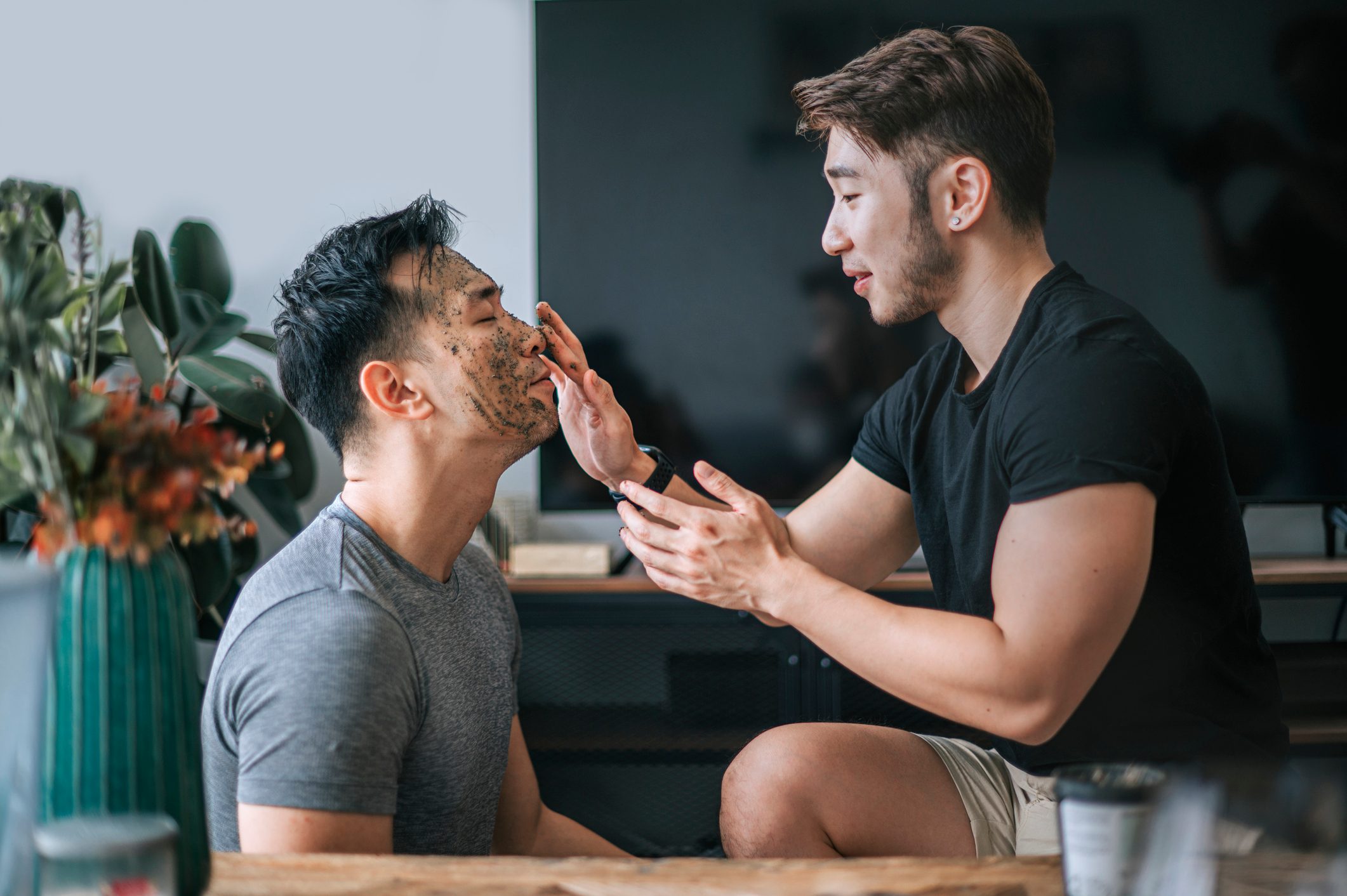 Asian Chinese LGBTQIA+ couple at home during weekend