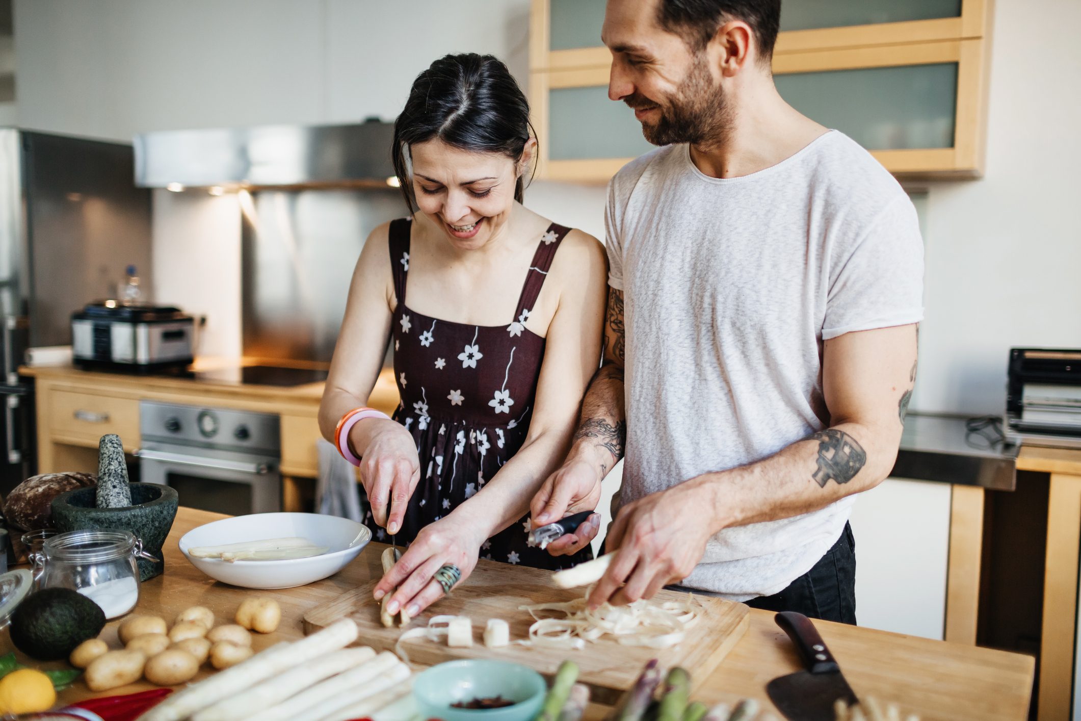  couple preparing food for dinner