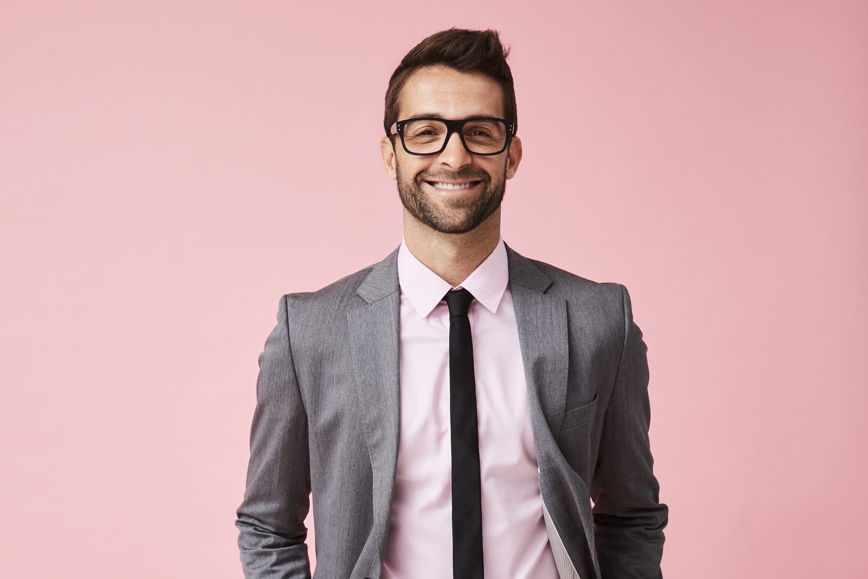 Happy man in a grey suit guy