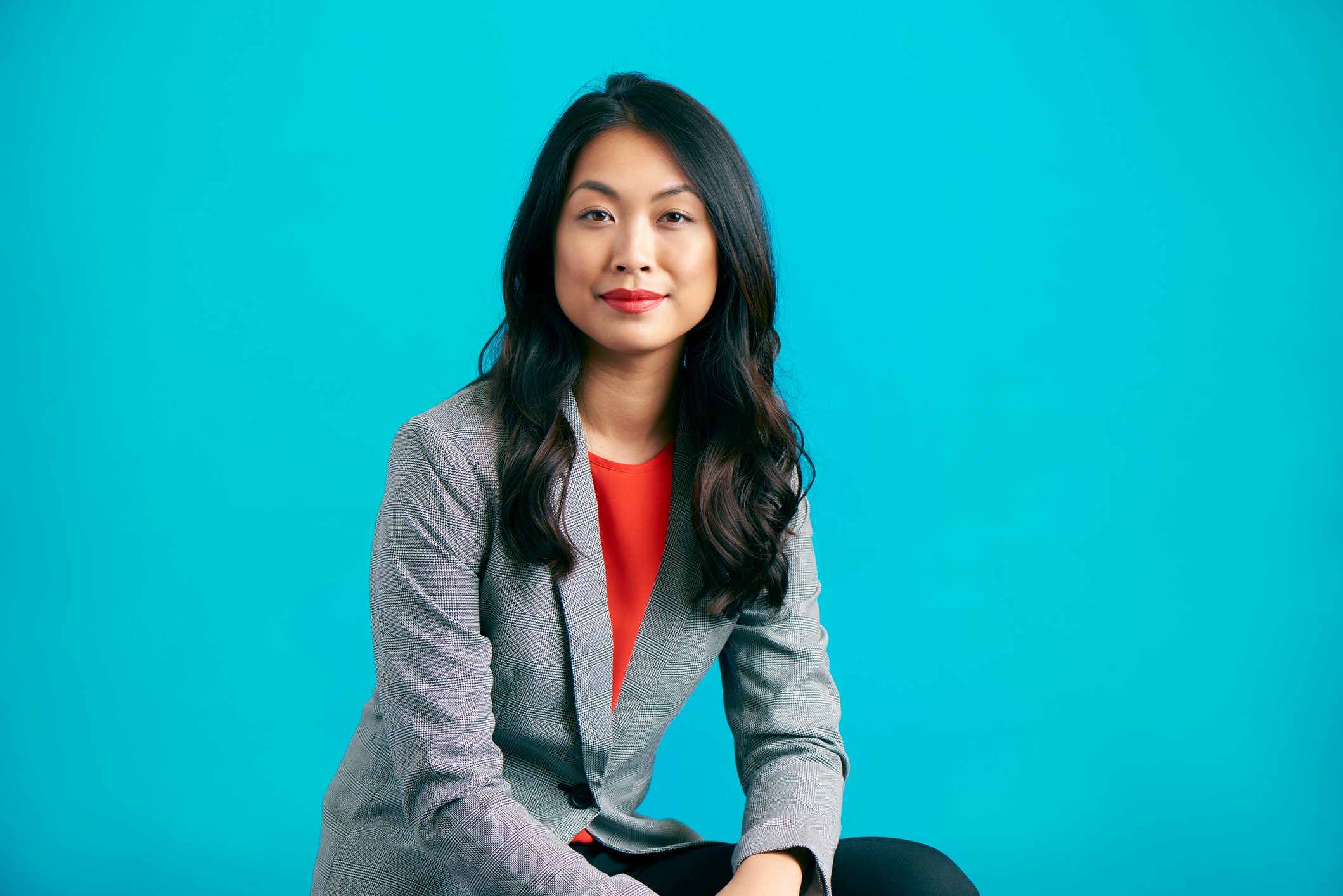 business woman jumping