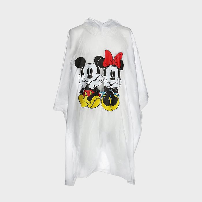 White poncho features cartoon characters sitting with hands on their faces, cartoon-style, against a plain background.
