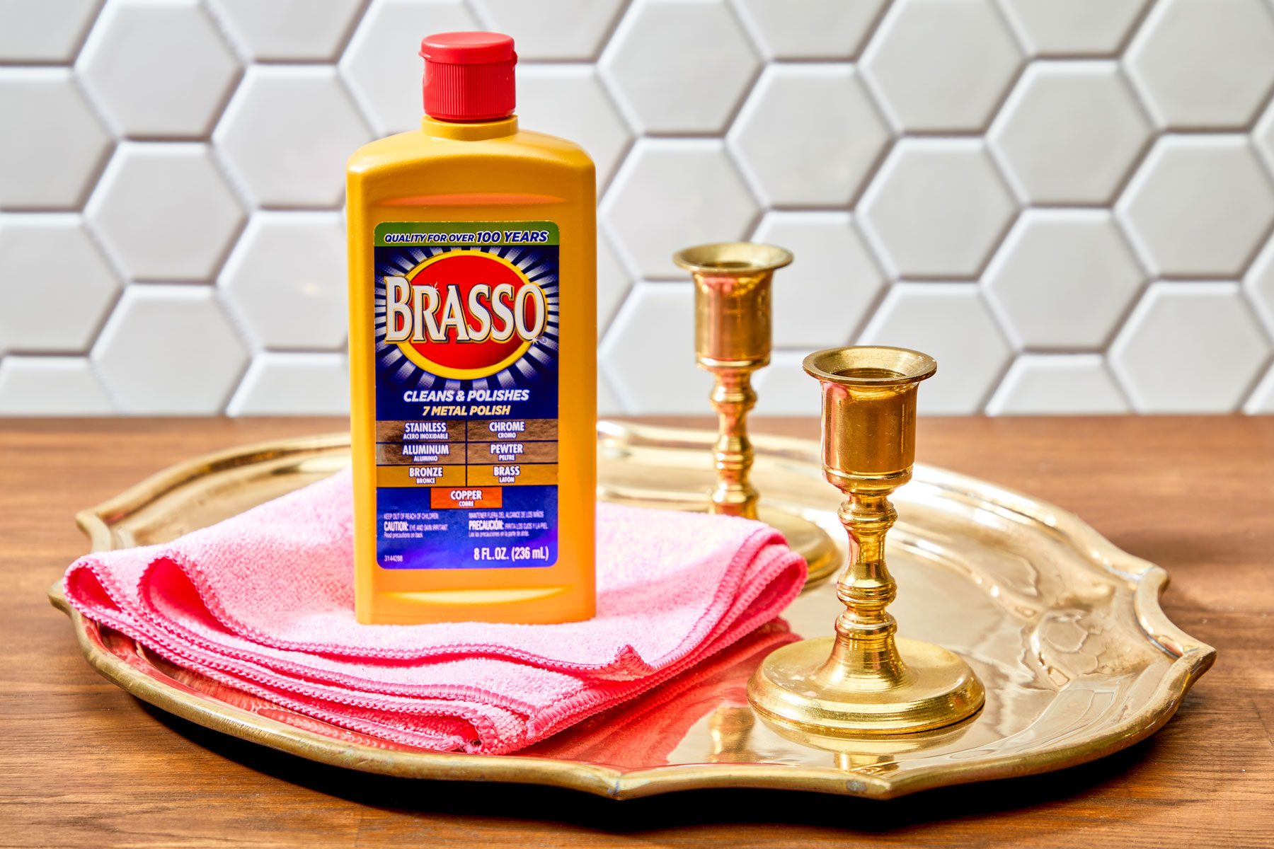 brass cleaner arranged with brass objects