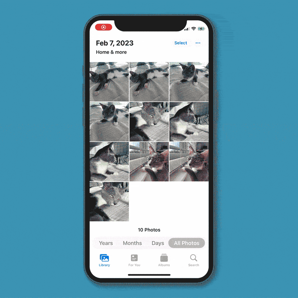 GIF showing how to merge duplicate photos on an iPhone