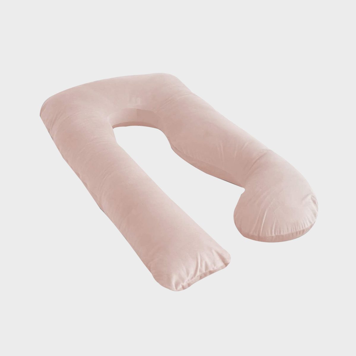 U-shaped pink pillow on a plain white background.