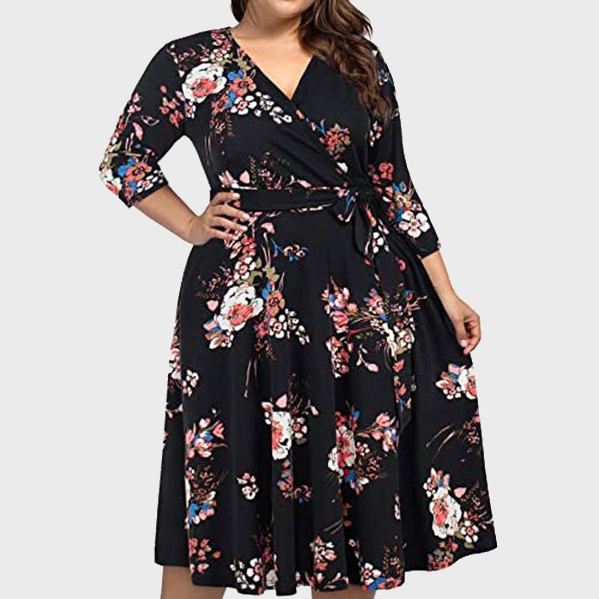 Plus Size Three Quarter Sleeve Midi Dress