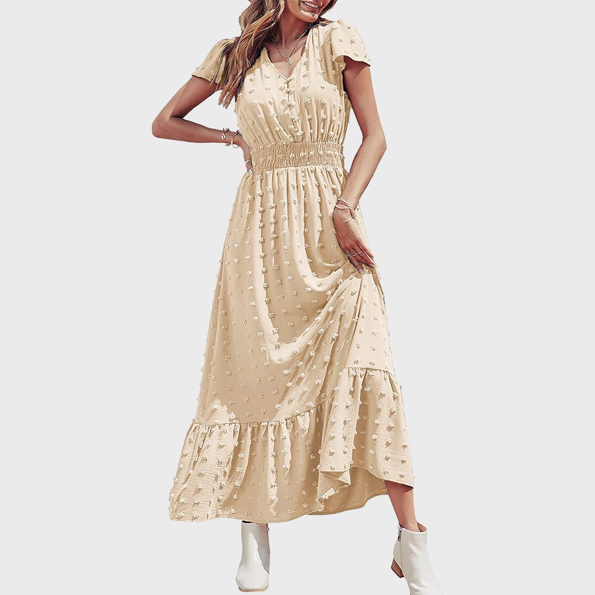 Short Sleeve Dot Tiered Dress