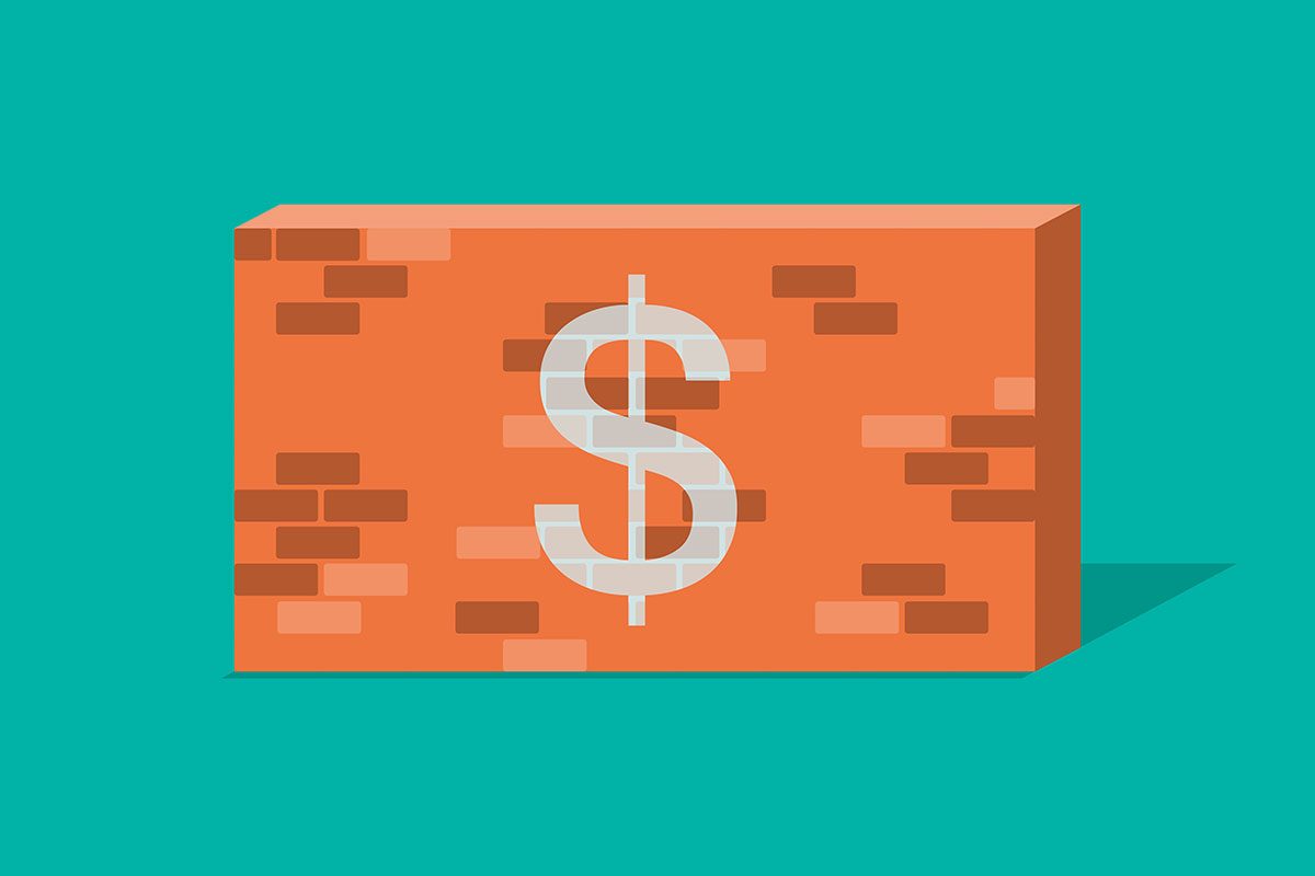 Illustration Of Brick Wall Obstacle Painted With Dollar Sign